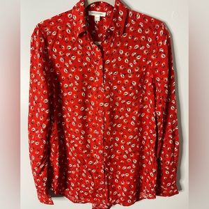 Beach Lunch Lounge Alanna Floral Button Up Long Sleeve Shirt Red XS